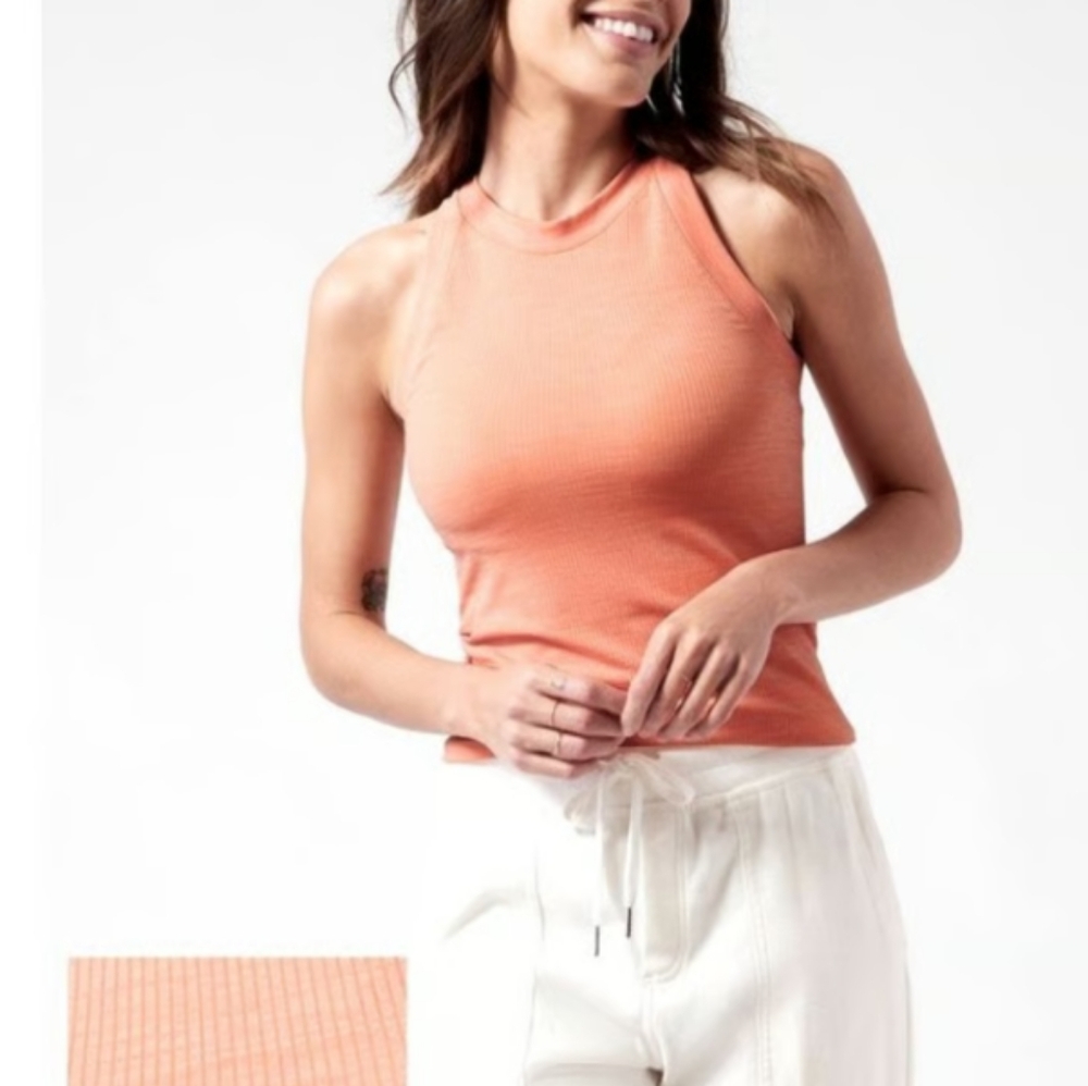 Athleta Renew Seamless Racerback Tank Small,Sunset Glow Heather Orange